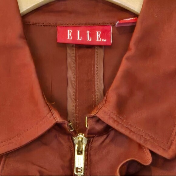 Elle Utility Blazer in Red Rust Color Cotton Blend Zip Closure w/Belt Size Small - Picture 4 of 13